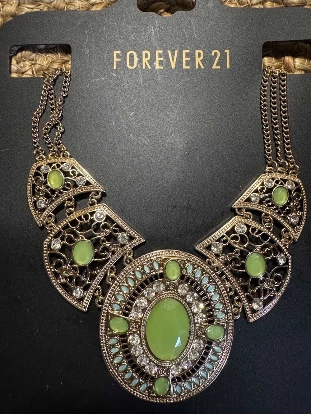 Forever 21 Lime Green Filigree Statement Necklace